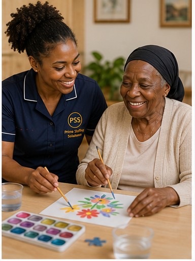 Prime Staffing Solutions carer supporting a resident with an activity